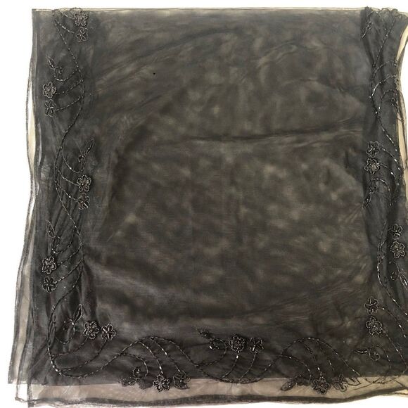 Elegant Sheer Beaded Black Scarf Evening Shawl 20"x78" - Picture 11 of 12